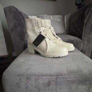 Elegant Cream Lace-Up Boots for Women